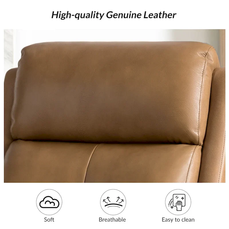 Genuine Leather Swivel Rocker Recliner with Nailhead Trims by