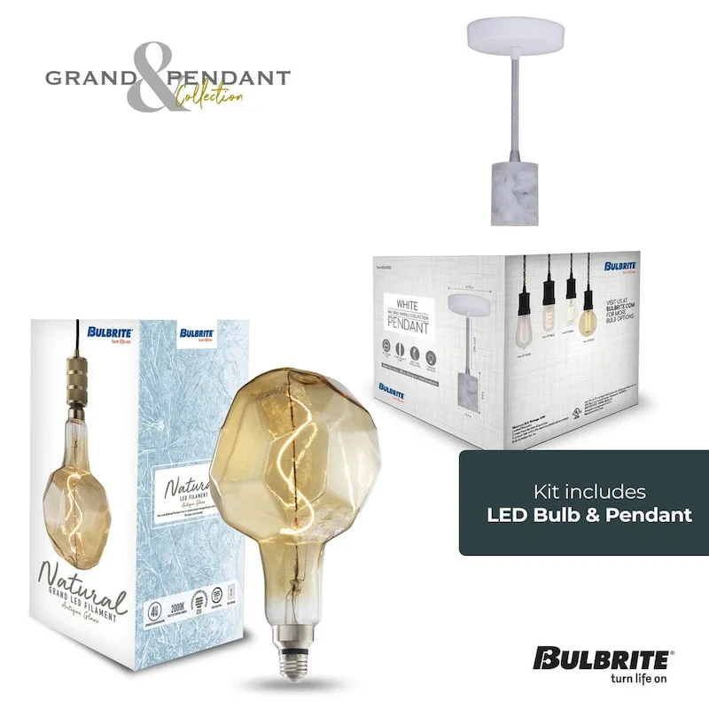 Bulbrite LED Grand Bulb and Pendant Kit of (1) 4 Watt Antique Glass 12  Jewel Shaped Bulb