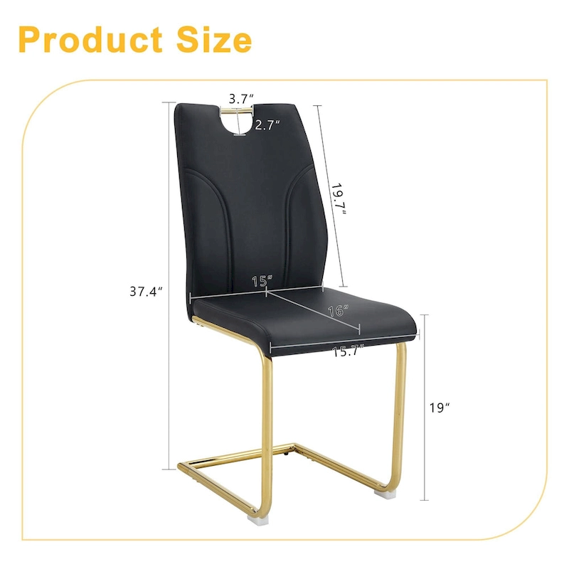 PU Dining Chair Set, Uniquely Designed Black Dining Chairs, Pu Material, Paired With Gold Metal Chair Legs (Set Of 4)