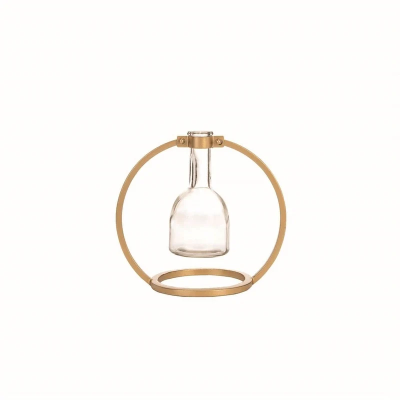 Foreside Home & Garden Glass Bud Vase in Modern Round Brass Metal Stand