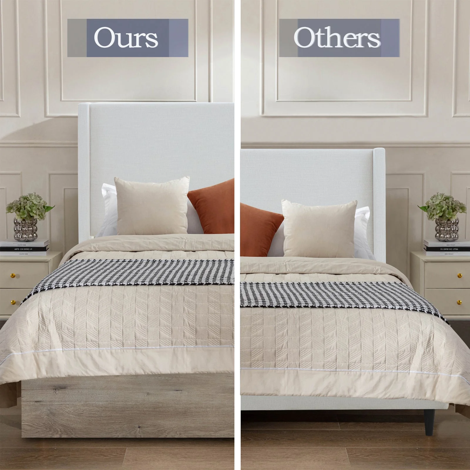 Walker Edison | Shelton 54' Queen Upholstered Wingback Bed and Wood Base