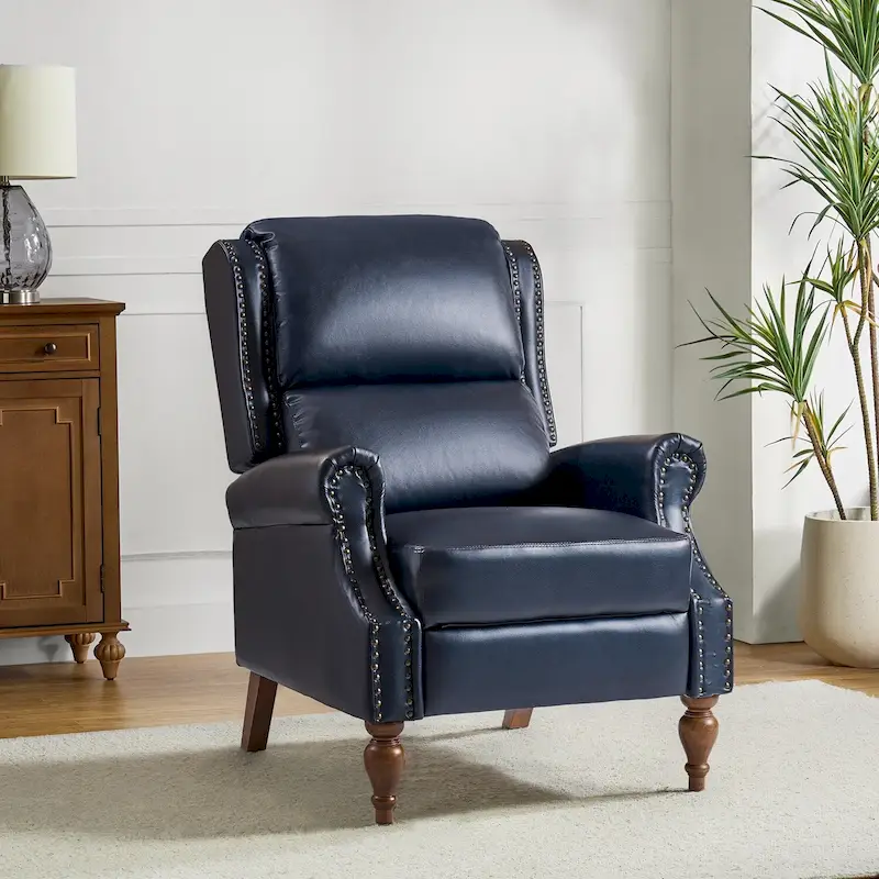 Terri Traditional Vegan Leather Manual Push Back Recliner by HULALA HOME
