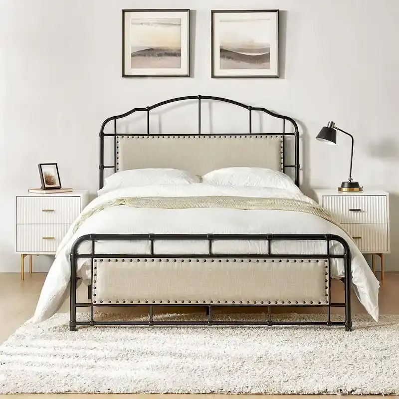 Industrial 62 High Headboard Platform Metal Bed Frame by