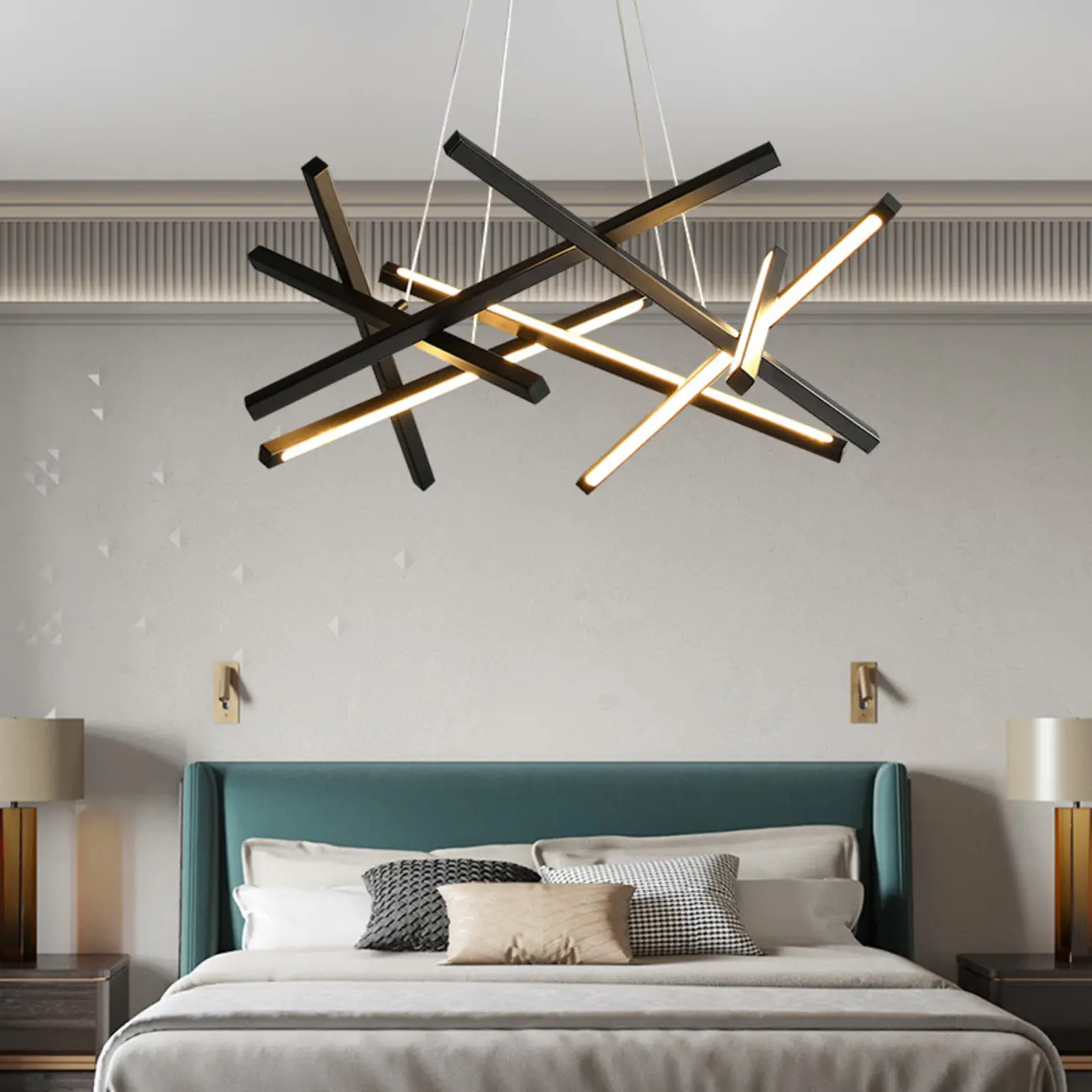 Modern Linear LED Chandelier with Geometric Metal Design