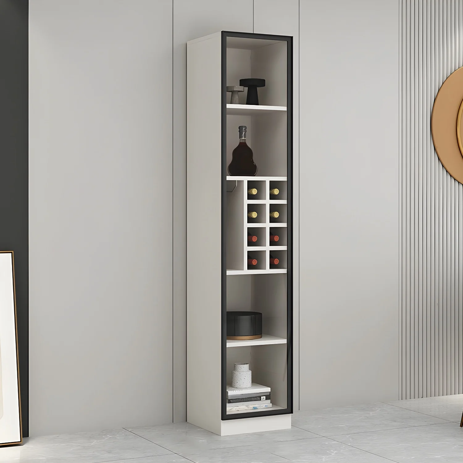 Lighting Modern Freestanding Black Wooden Wine Cabinet