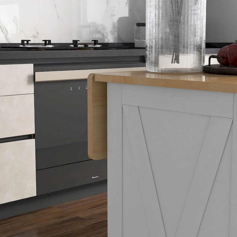 HOMCOM Rolling Kitchen Island with Drop Leaf Wood Breakfast Bar, Farmhouse Kitchen Cart with 2 Drawers, White