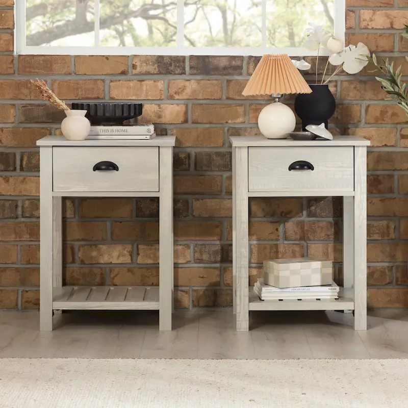One-Drawer Farmhouse Nightstand, Set of 2