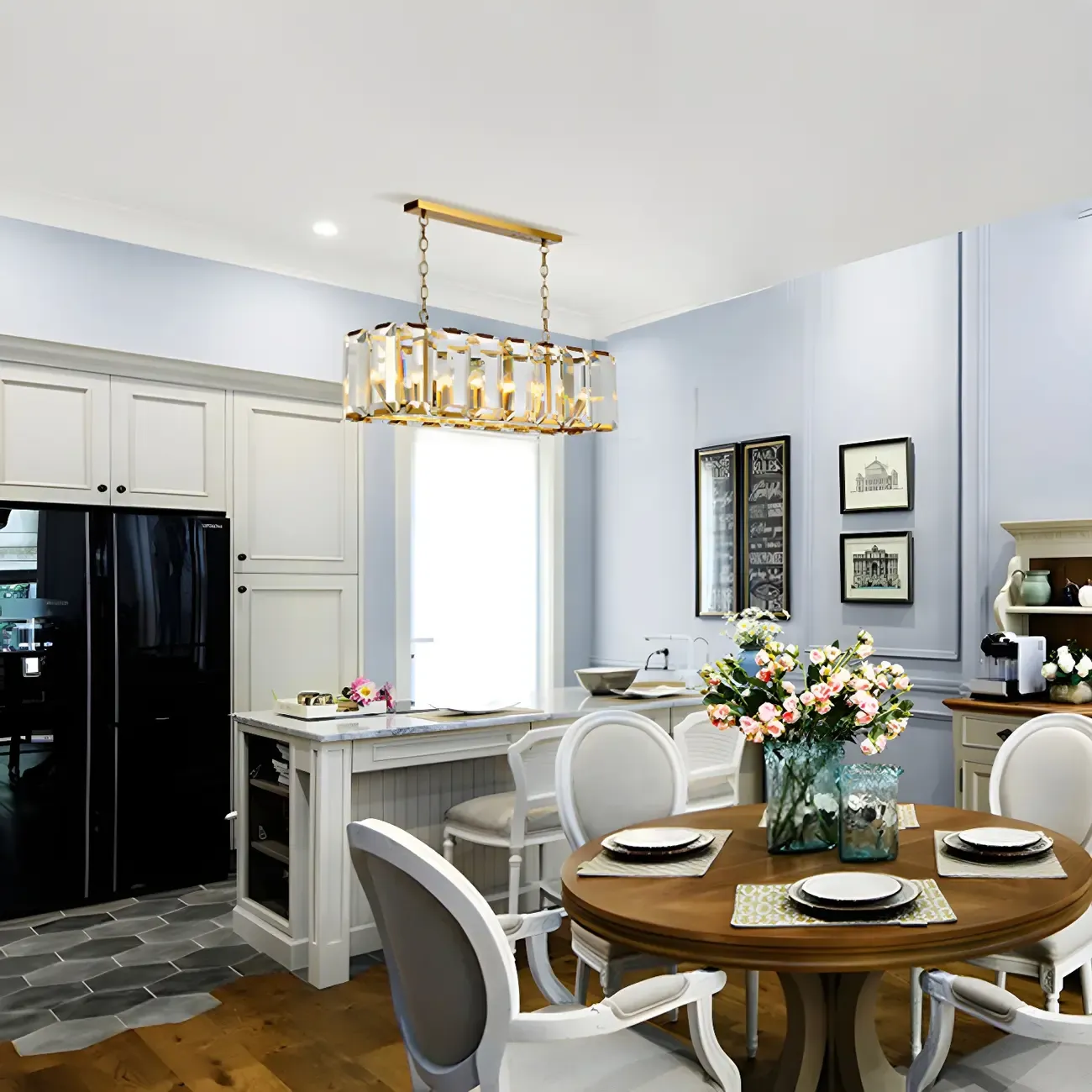 Modern Crystal Island Chandelier in Black and Gold