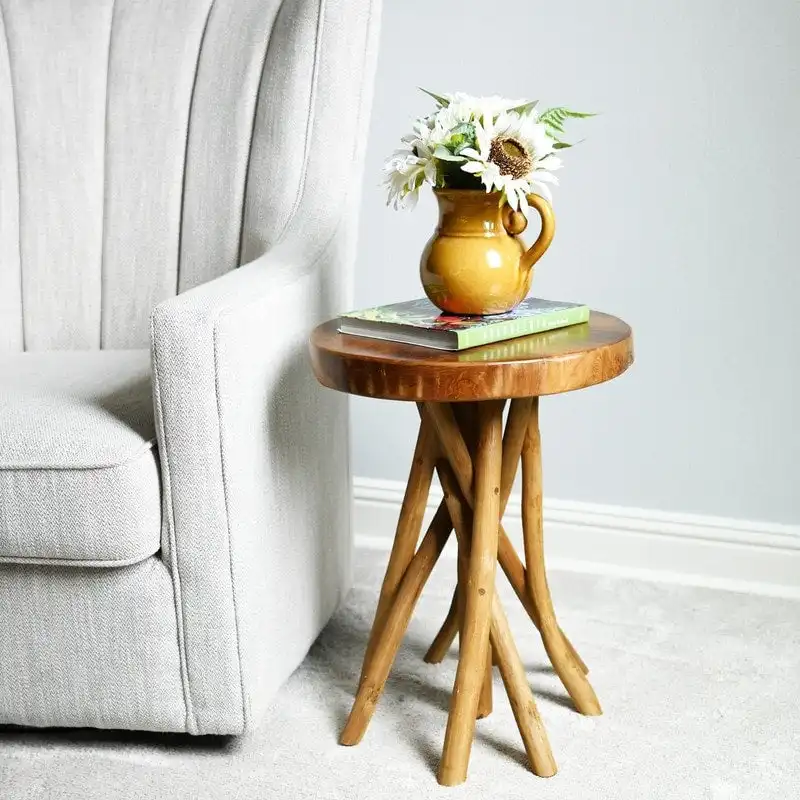 16 Teak Wood Stick Leg End Table - 16D x 16W x 20H