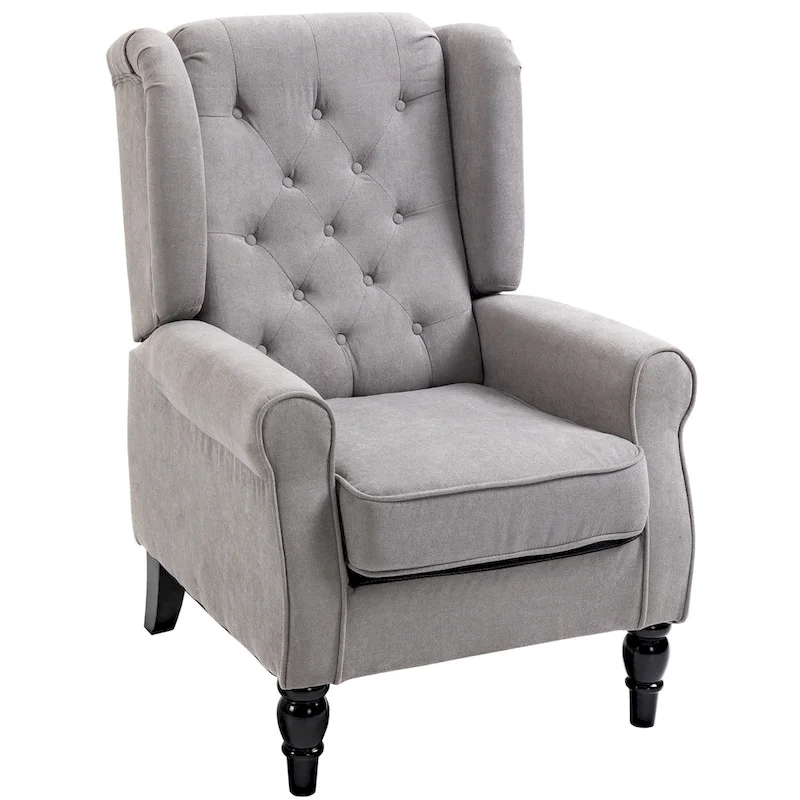 Button-Tufted Accent Chair with High Wingback, Rounded Cushioned Armrests and Thick Padded Seat, Grey