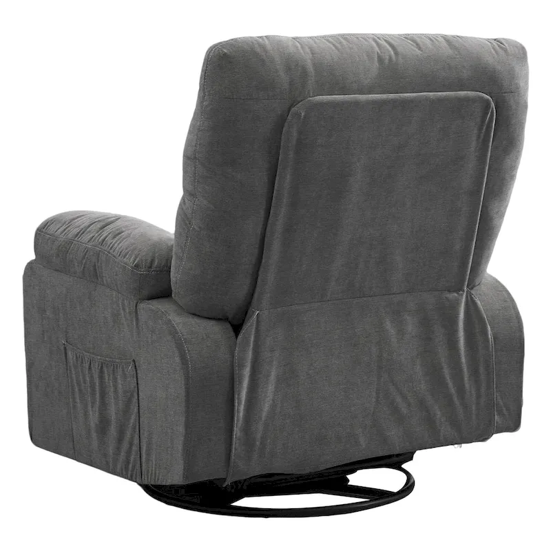 360 Swivel Manual Recliner Single Sofa Chair Fabric Lounge Chair with Pull Out Footrest and Side Pockets