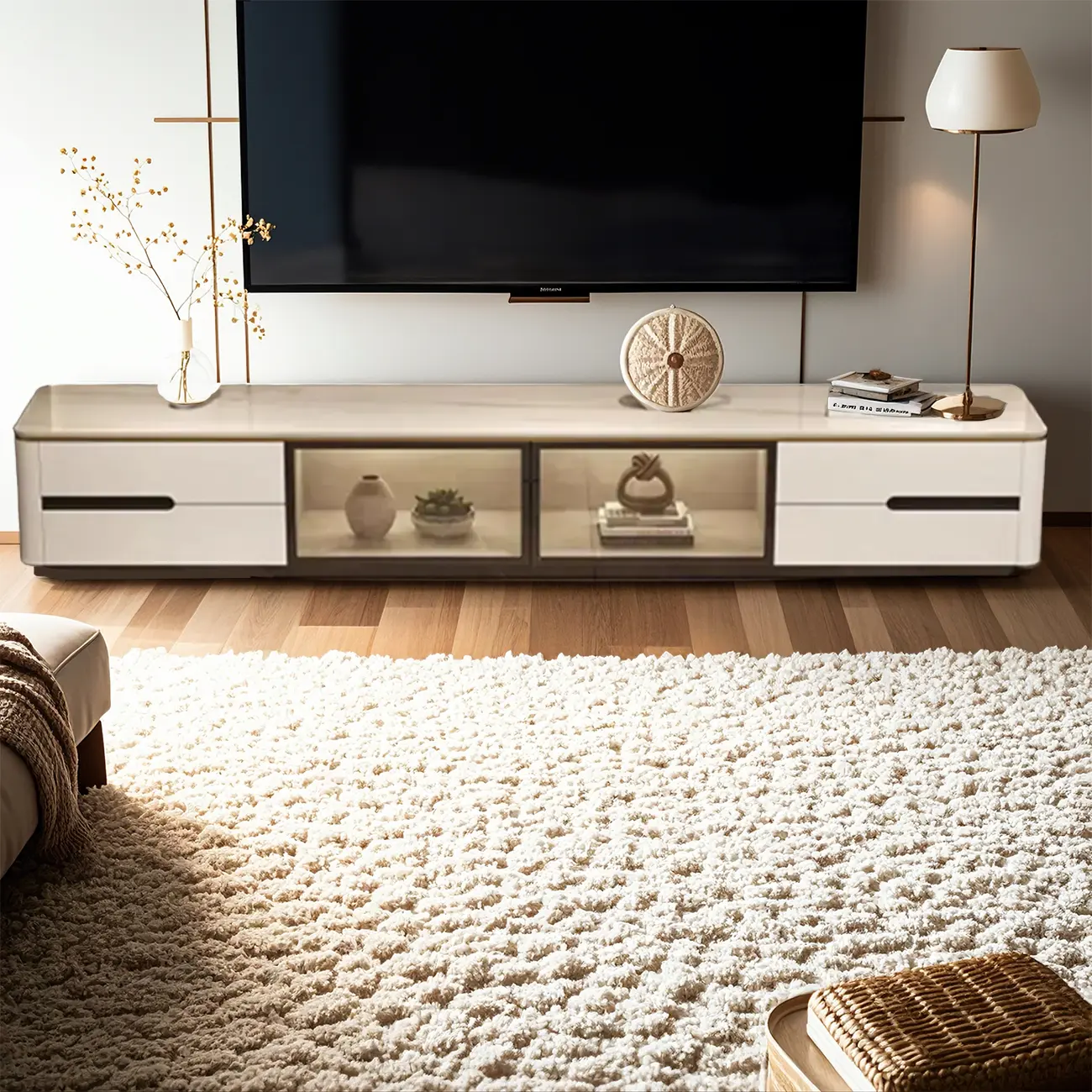 70.9 Grey Stone Multi Drawer TV Stand with Cable Management