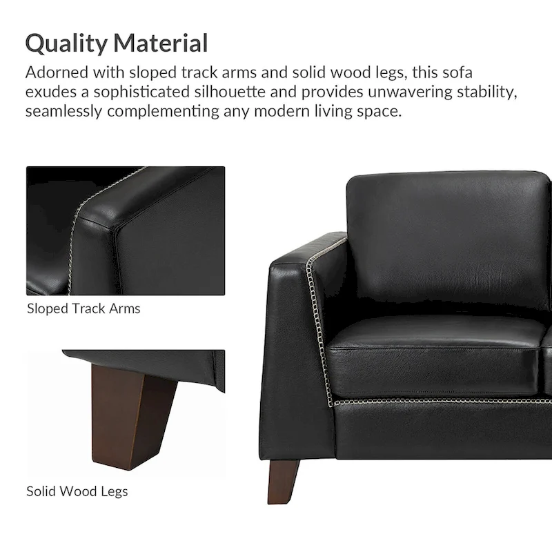 Rita 81.5 Genuine Leather Tuxedo Arm Sofa Couch With Solid Wood Legs By HULALA HOME