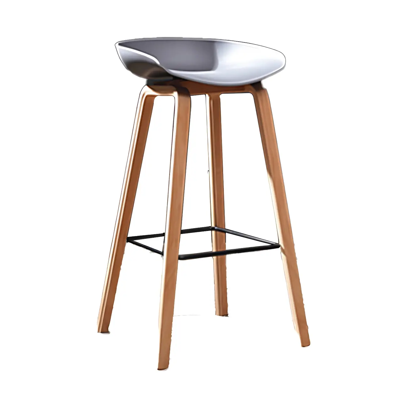Mid-Century Modern Plastic Bar Stool with Wood Legs