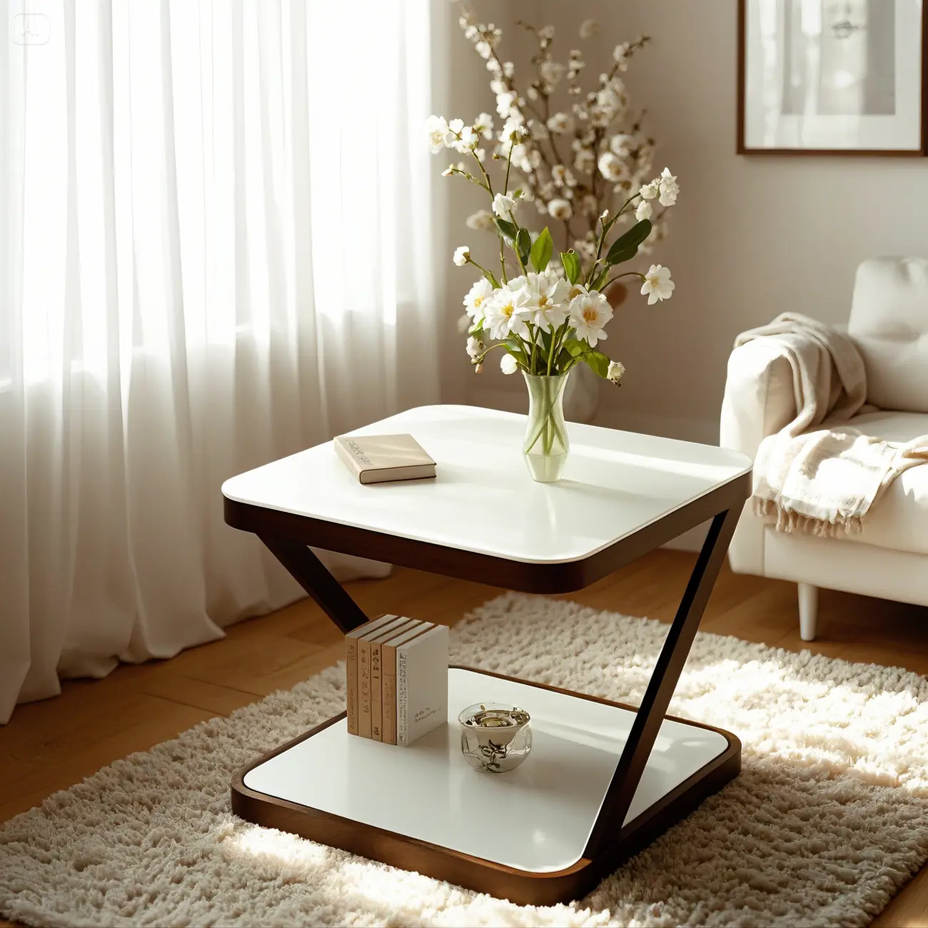 2-Tier Black Glass End Table with Storage for Living Room