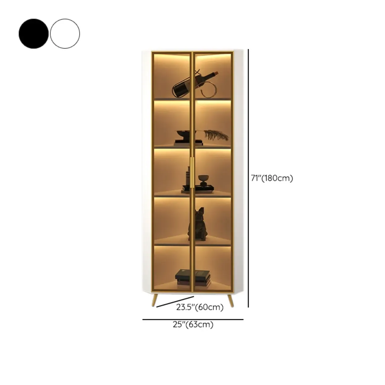 Modern Glam White-Gold Wood Glass Display Cabinet
