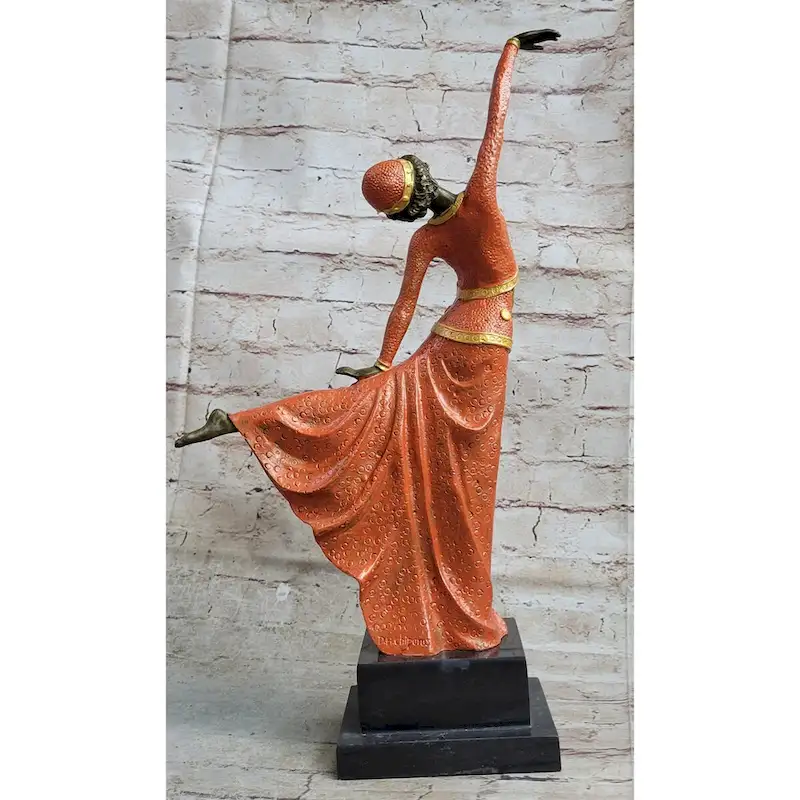Signed D.H.Chiparus Bronze Statue, Art Deco Dancer Sculpture Hand Made Figurine