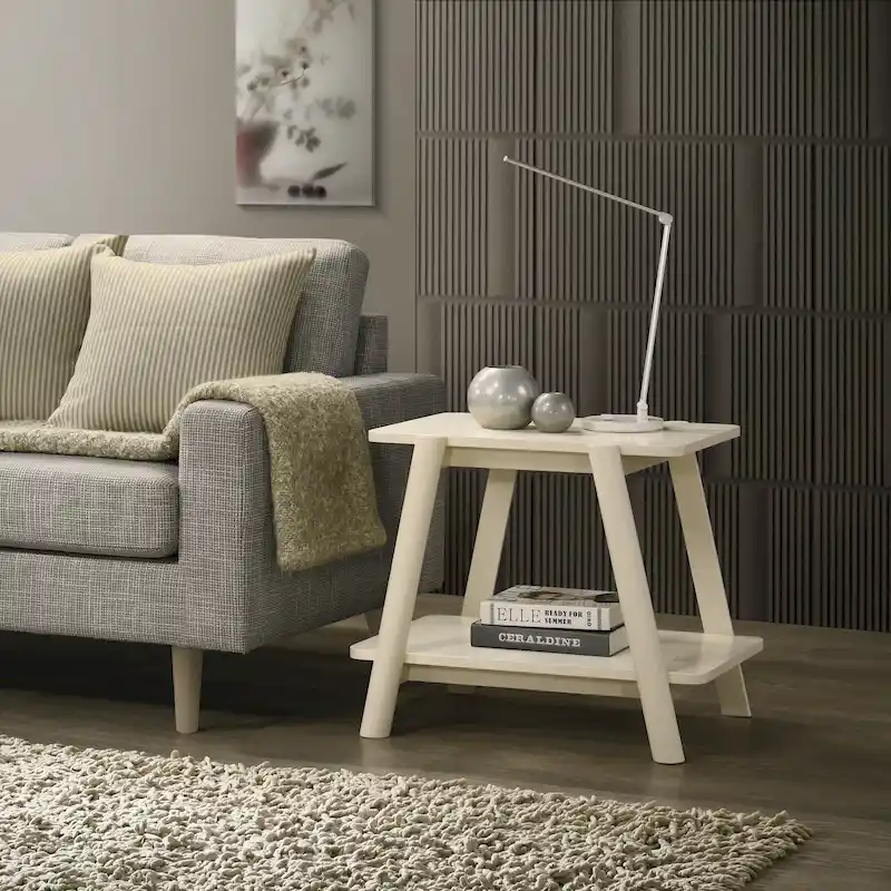 Mid-Century End Table - Wood, Sculptural Design, Storage Shelf, 26.77W x 21.65H