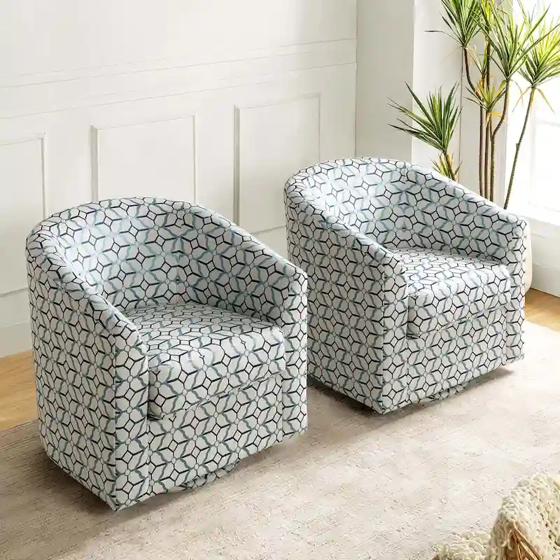 Cuenca Modern Upholstered Barrel Chair with Swivel Base Set of 2