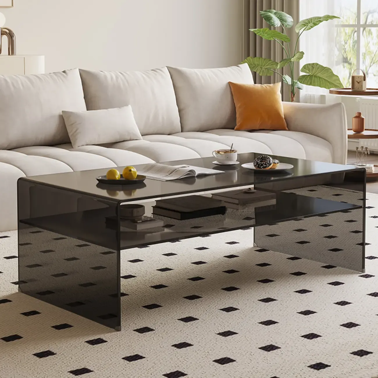 Modern Rectangular Black Coffee Table with Transparent Design