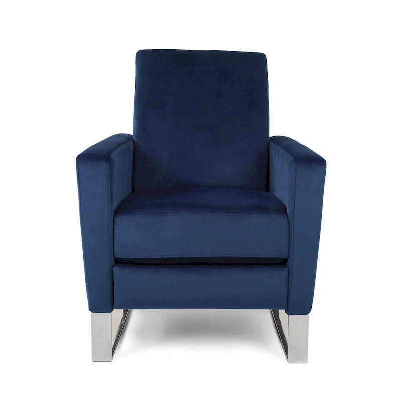 Reki Recliner Chair, Manual Push Back, Stainless Steel, Blue Velvet