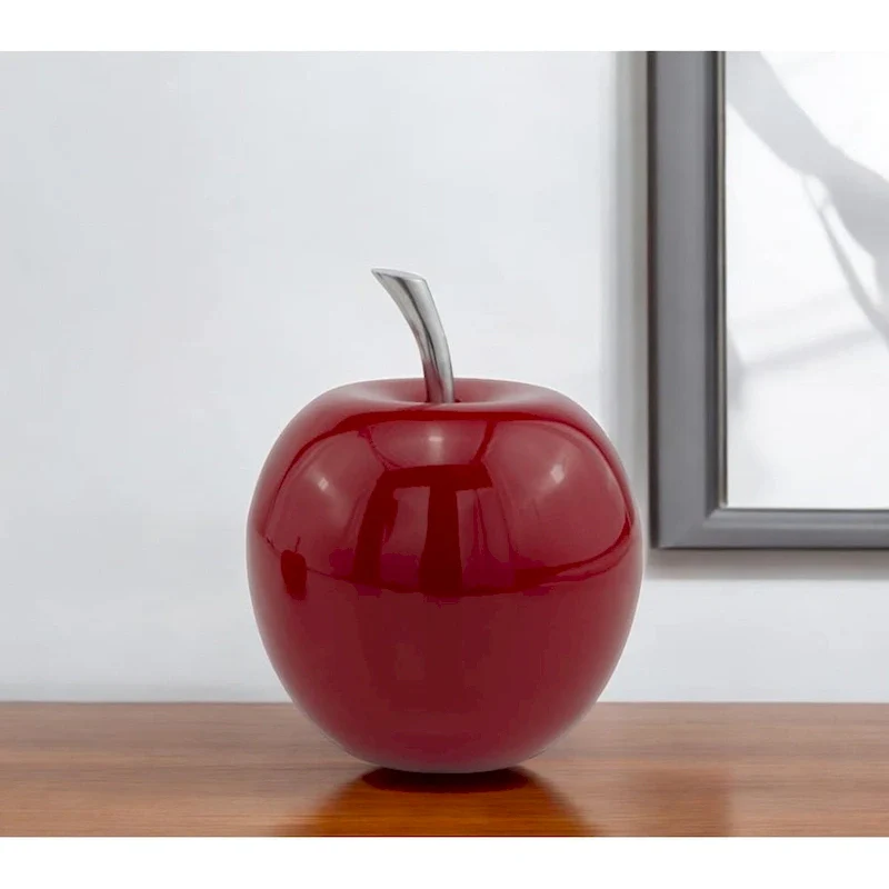 HomeRoots 11  Red and Silver Aluminum Decorative Apple - 5.5' X '11' X '5.5