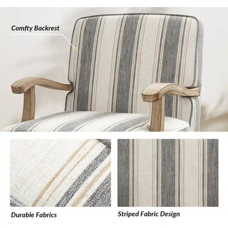 Rinaldo Farmhouse Polyester Armchair with Solid Wood Legs by HULALA HOME