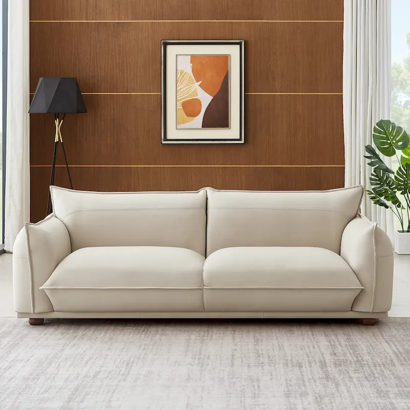 Manar Mid-Century Modern Luxury Genuine Leather Couch