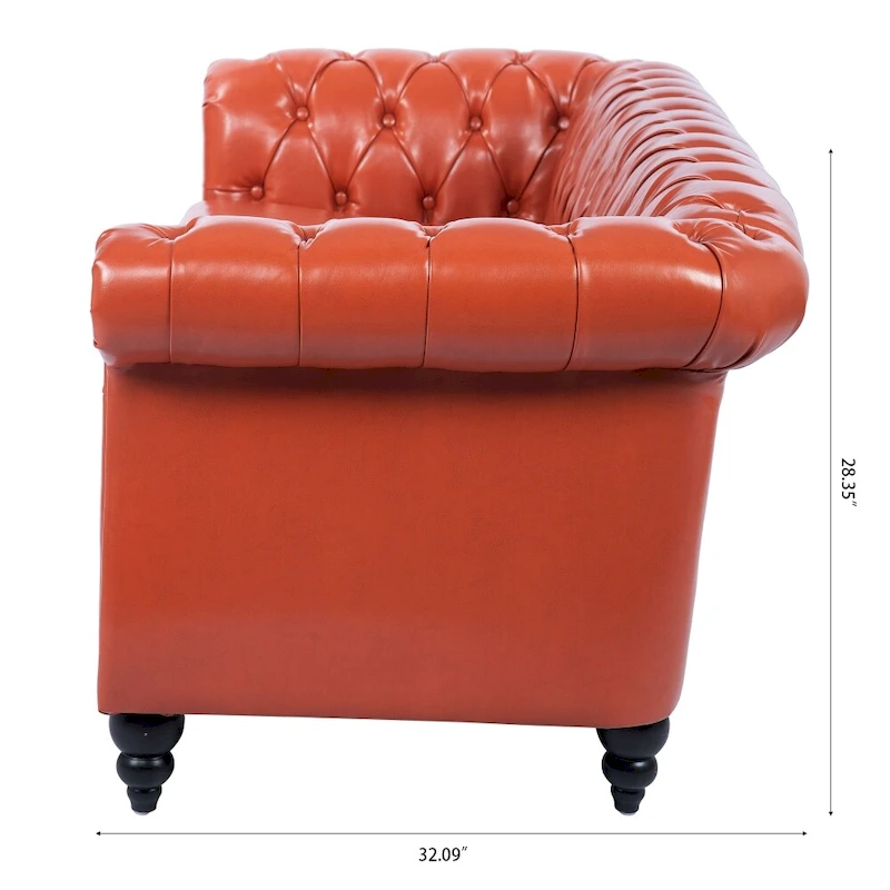 84.65 PU Rolled Arm Chesterfield 3 Seater Sofa