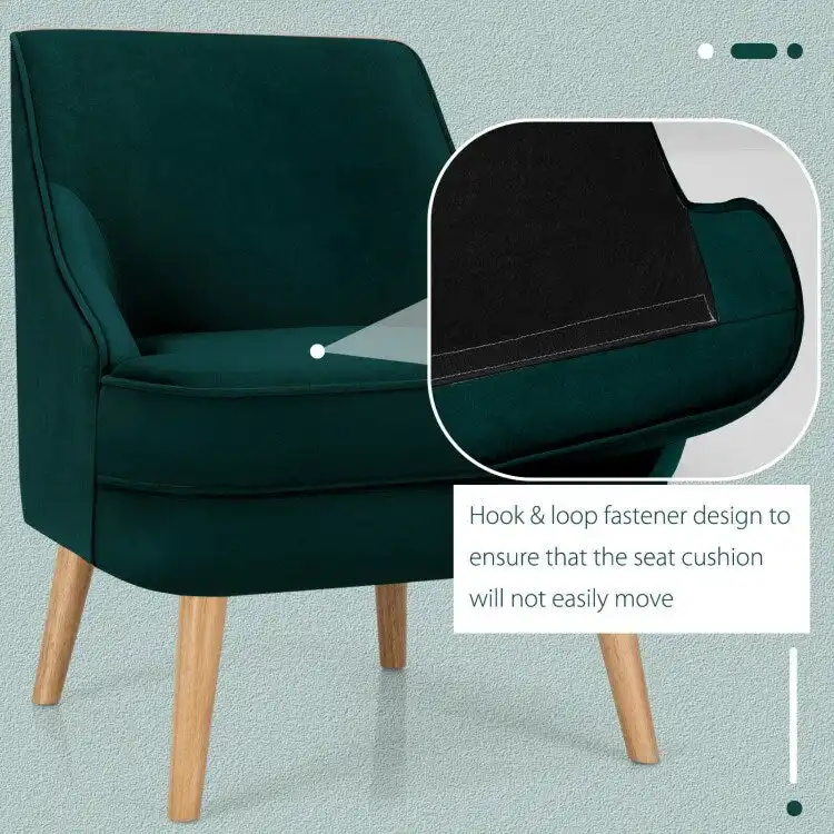 Velvet Upholstered Accent Chair with Rubber Wood Legs - 27 x 25 x 30 (L x W x H)