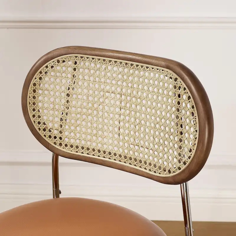 Cane Back Faux Leather Upholstered Dining Chair (Set of 2)