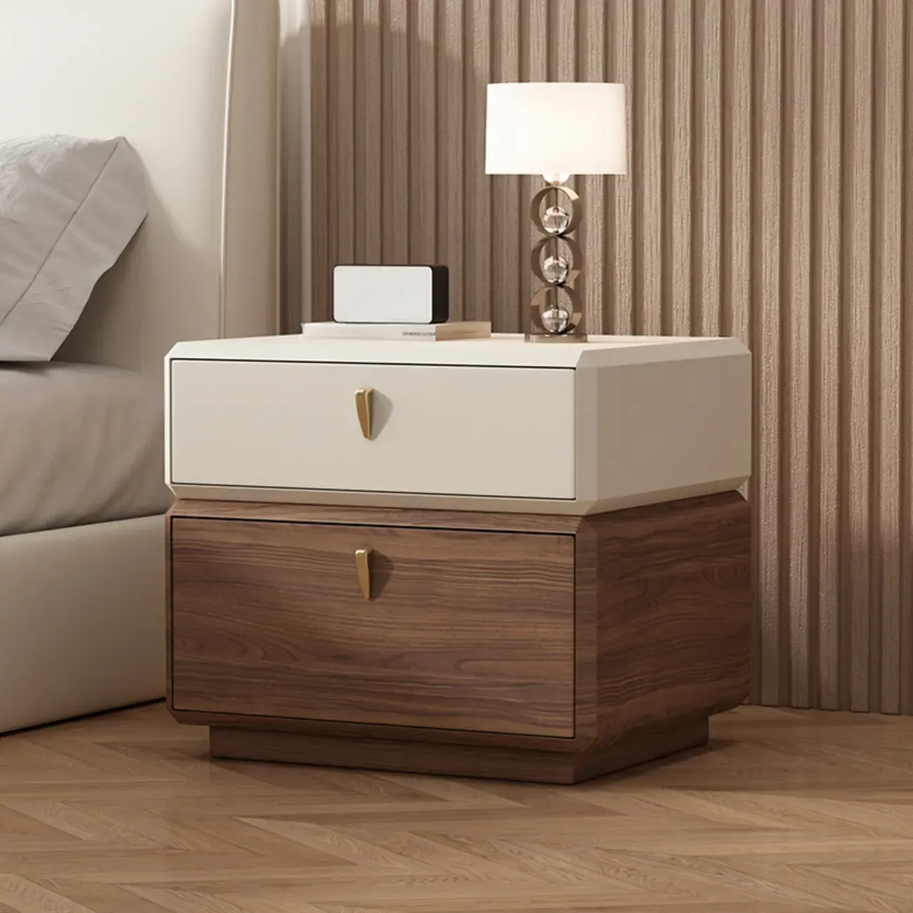 Modern Leather 2-Tier Storage Nightstand