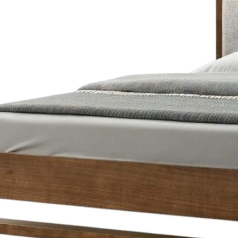 HomeRoots Brown and Gray Wood Tufted Upholstered King Bed Frame