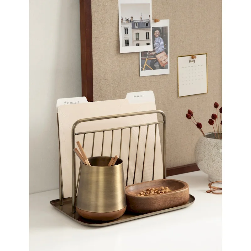 3-Piece Tabletop Organization Set with File Rack and Trays