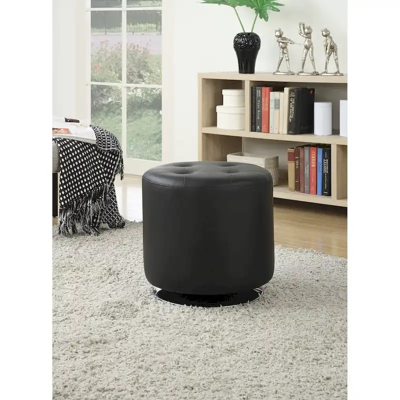 Round Leatherette Upholstered Ottoman