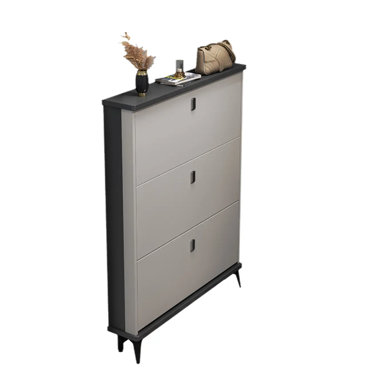 Modern Wood Shoe Cabinet with Adjustable Shelves, Entryway