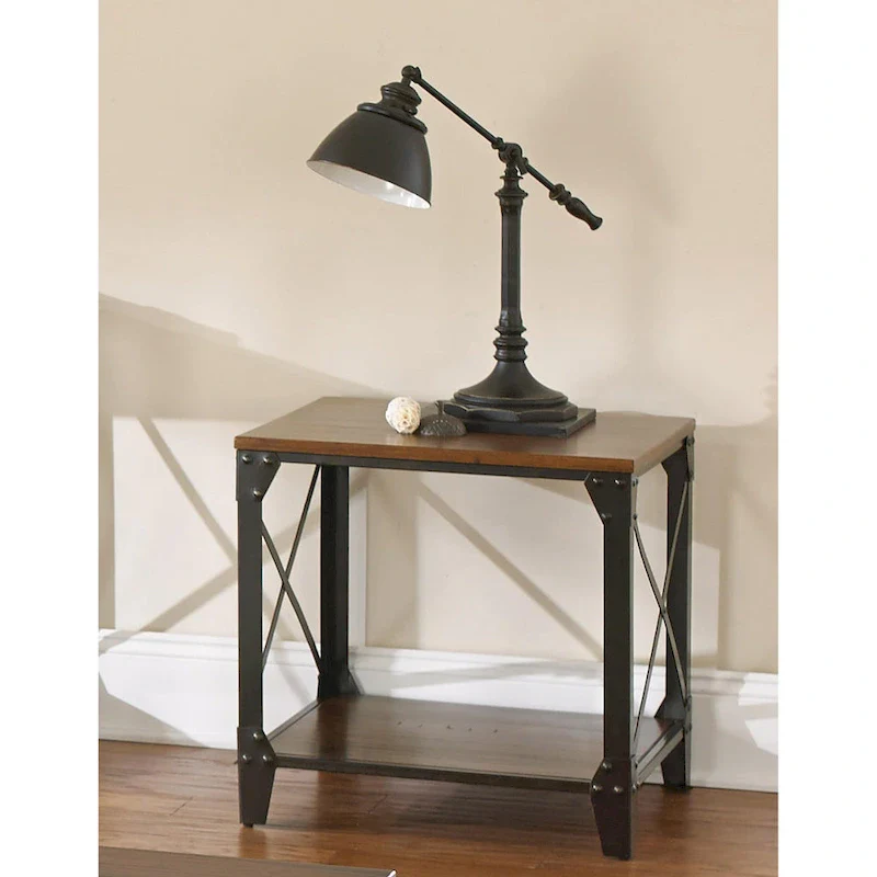 Solid Wood and Iron Rustic Square Side Table