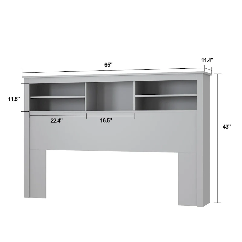 White Bookcase Headboard with RGB LED Lights and Adjustable Shelves – Queen, Single Bed