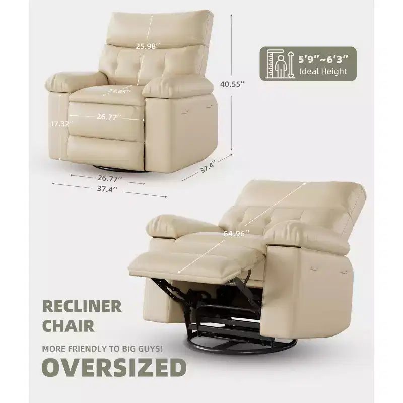 GustoWave Oversized Recliner Chairs with Heat and Massage - 360 Swivel Lazy Recliner Chair for Adults- Manual Rocking Chair