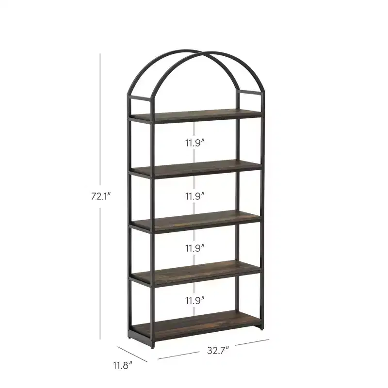 Nutmeg & Black 5-Shelf Industrial Metal Bookcase