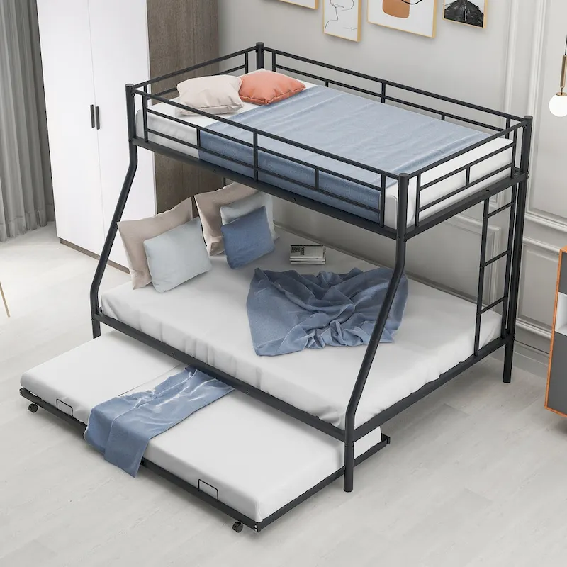 Twin over Full Bed Bunk with Sturdy Steel Frame with Trundle