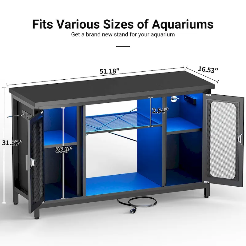 Reptile Tank Stand Fish Tank Stand with Power Outlets & LED Light