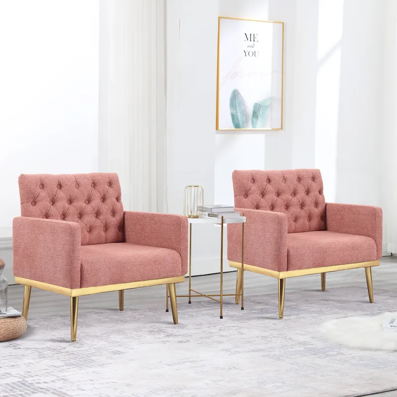 HOMYKA Sherpa Accent Chair Button Tufted Upholstered Linen Velvet Modern Armchair