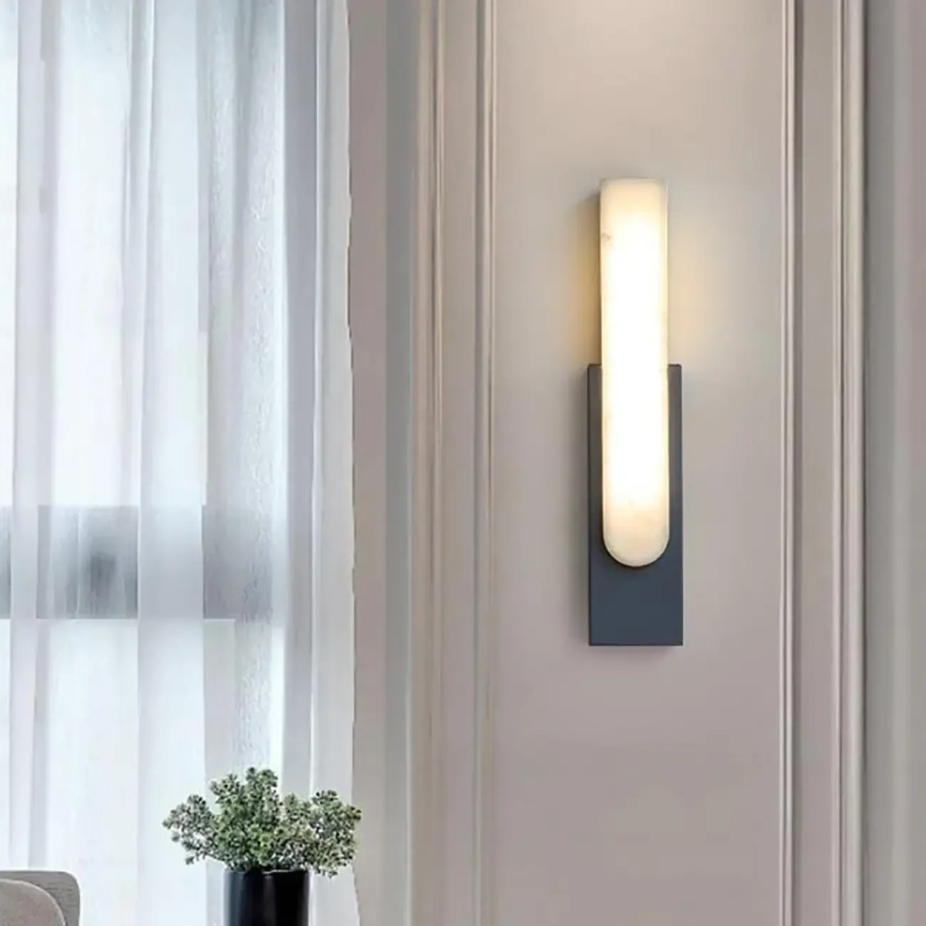 Modern White Stone Metal Wall Sconce Warm Light LED