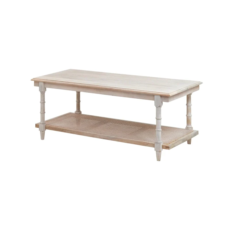 Carolina Living Chesterfield Wood & Cane Coffee Table - Whitewash