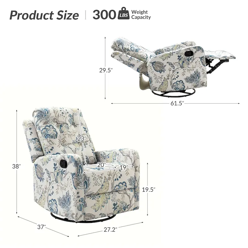 Manual Swivel Recliner with Tufted Back Set of 2