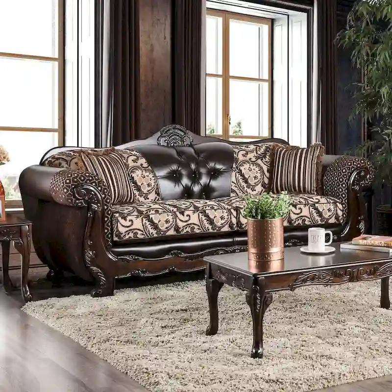 Rend Traditional Faux Leather Rolled Arms Tufted Sofa by Furniture of America