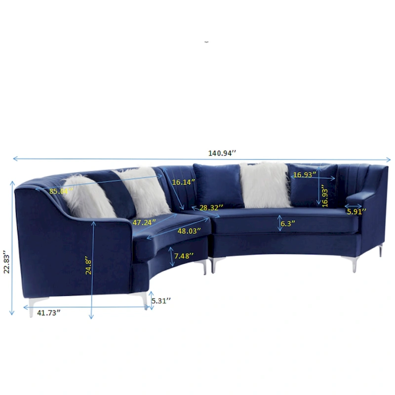 Tufted Velvet Sofa Curved Couch with Pillows