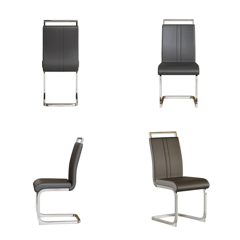 PU Leather High Back Upholstered Dining Chair w/ Metal Legs(Set of 4)