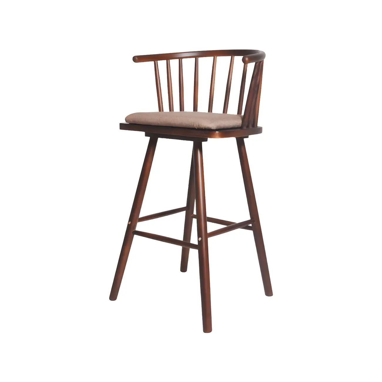 Traditional Wooden Low Back Bar Stool with Cushioned Seat